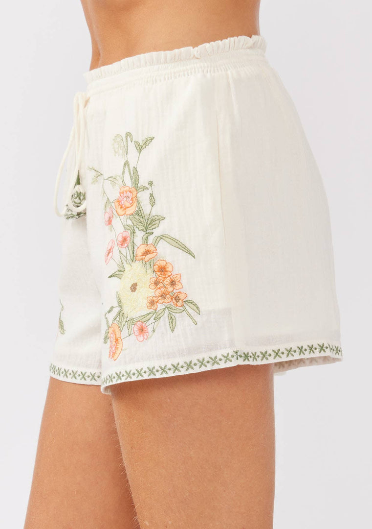 Embroidered Smocked Waist Shorts