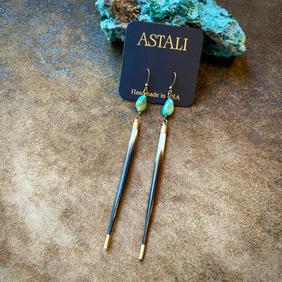 Porcupine Quill Turquoise and Brass Earrings