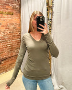Load image into Gallery viewer, Flagship Longsleeve V-Neck Olive
