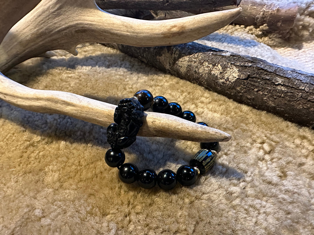 Obsidian with Dragon Beaded Bracelet