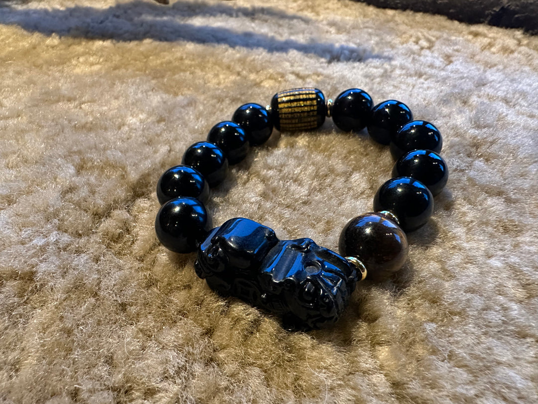 Obsidian with Dragon Beaded Bracelet