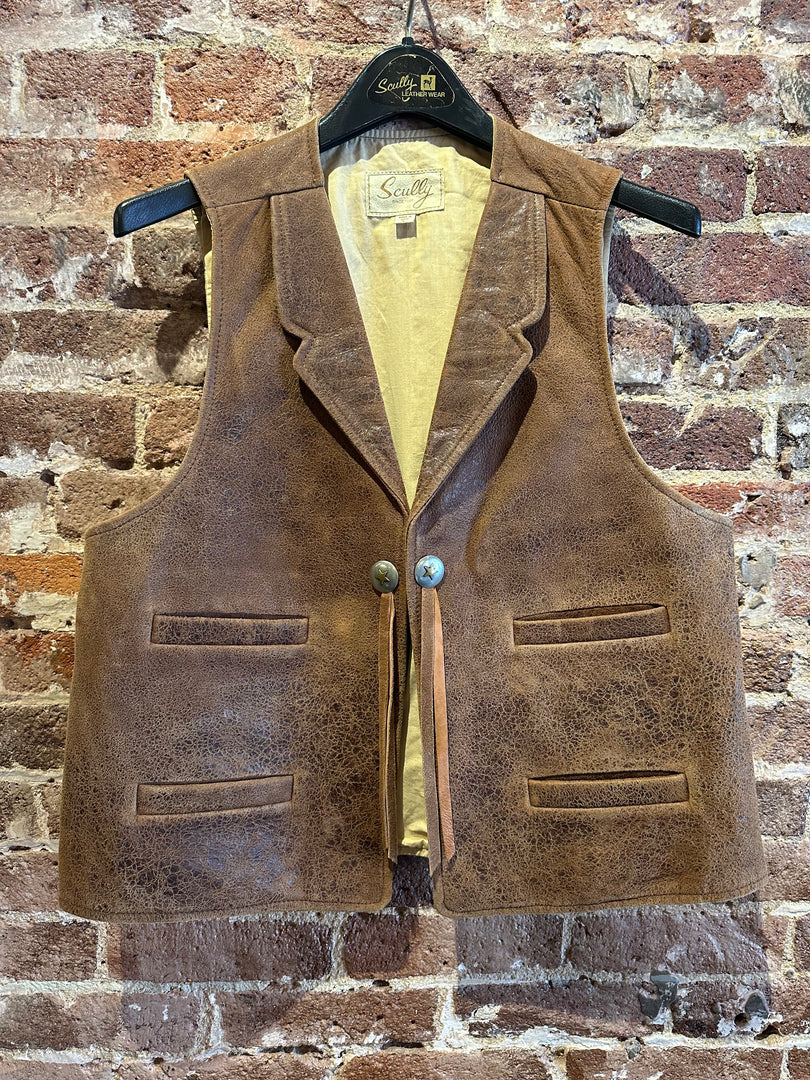 Distressed Leather Western Concho Vest