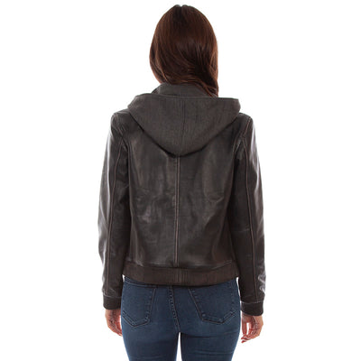Leather Bomber with Removable Hood