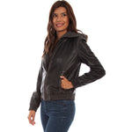 Load image into Gallery viewer, Leather Bomber with Removable Hood
