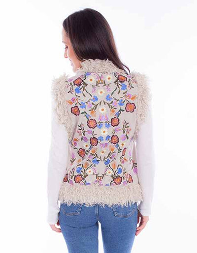 Embroidered Faux Fur Vest