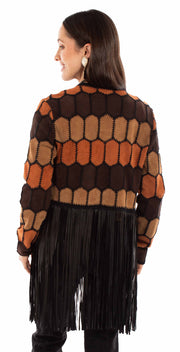 Patchwork Leather Fringe Cardigan