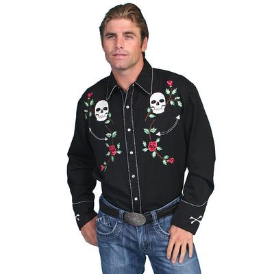 Skull and Roses Embroidered Shirt