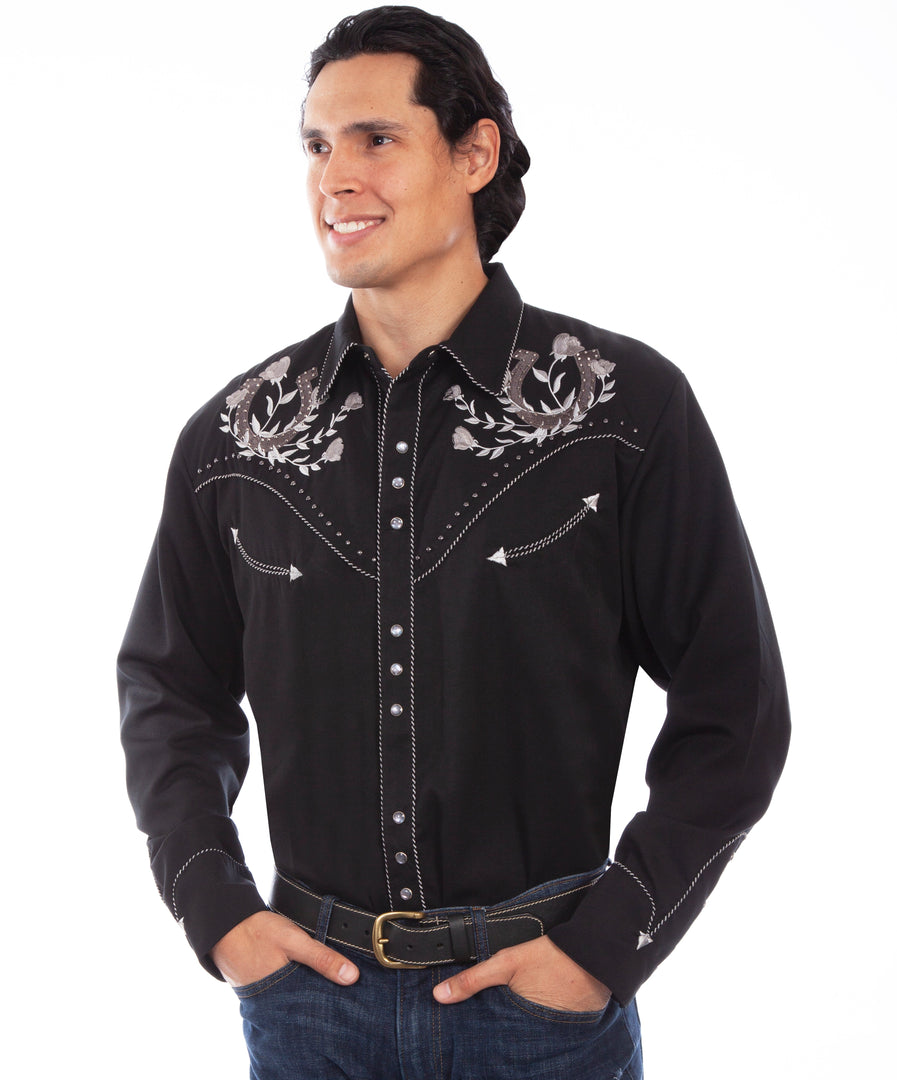 Horseshoes & Roses Embroidered Western Shirt