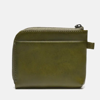 Zippered Leather Wallet - Olive