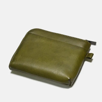 Zippered Leather Wallet - Olive
