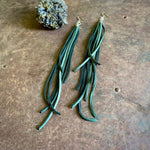 Load image into Gallery viewer, Leather Tassel Earrings - Hunter Green &amp; Silver, Western
