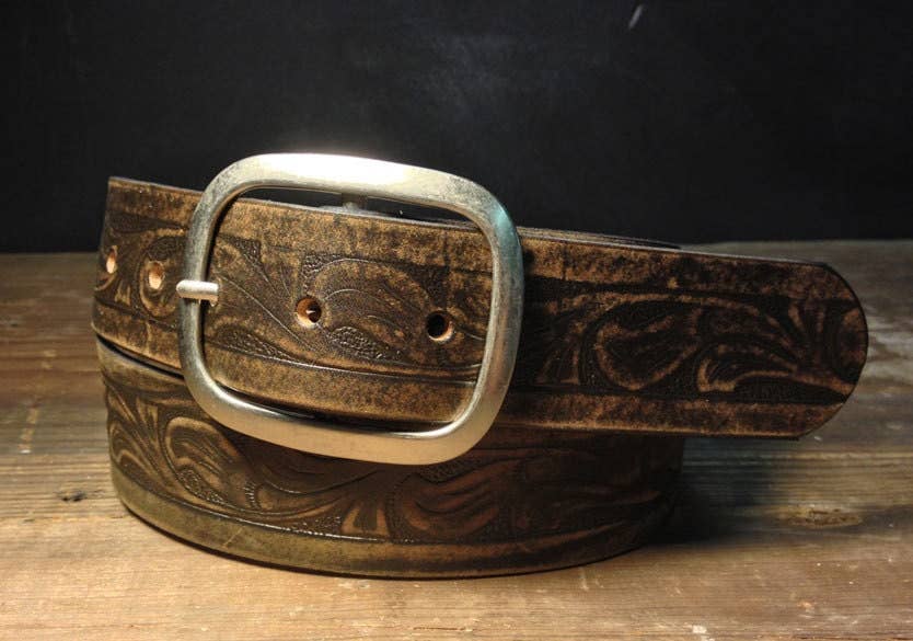 Western Embossed Leather Belt