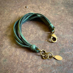 Load image into Gallery viewer, Leather 7-Strand Bracelet - Hunter Green &amp; Brass, Western
