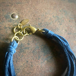 Load image into Gallery viewer, Leather 7-Strand Bracelet - Blue &amp; Brass, Boho Western
