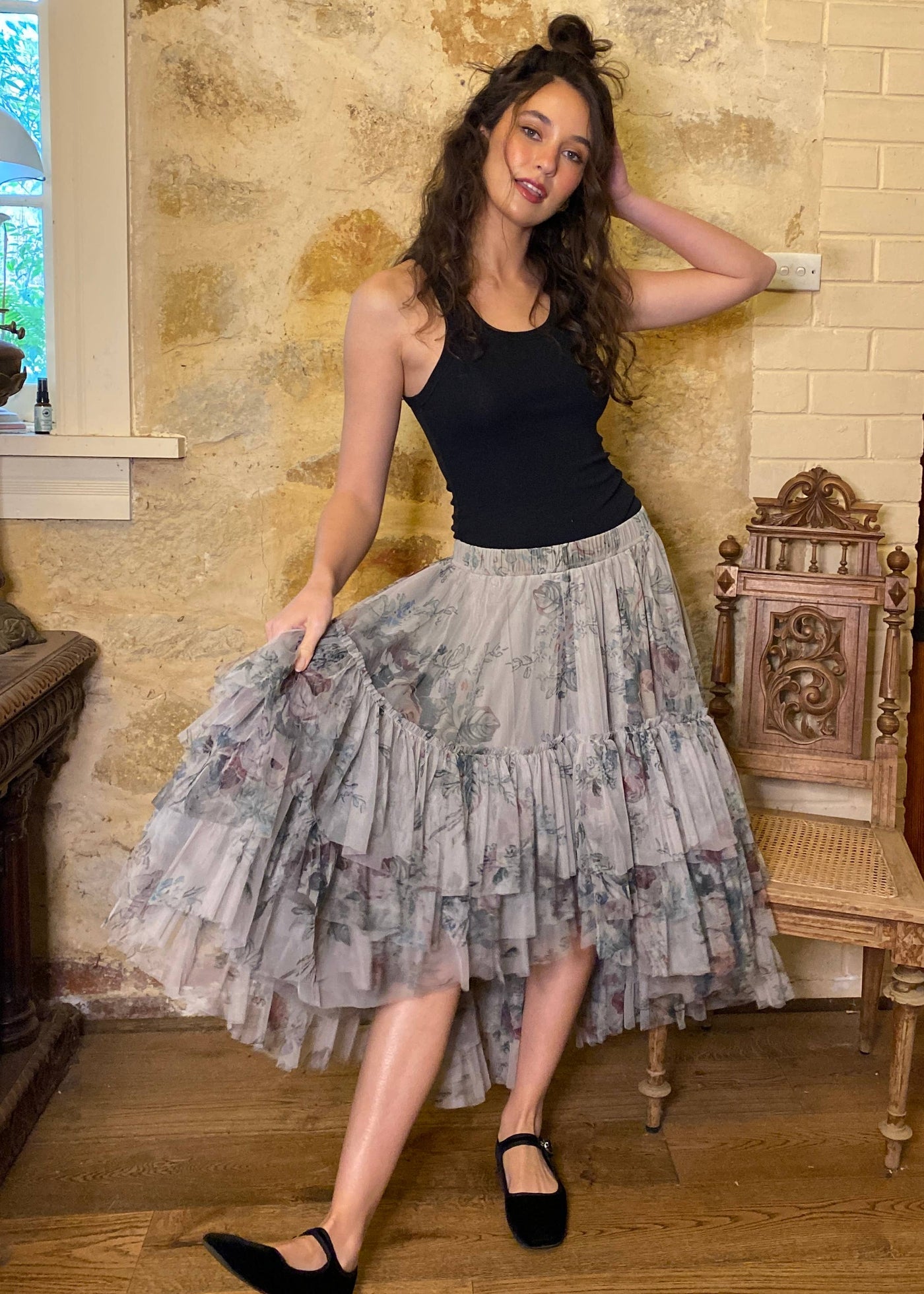 Ballerina skirt - Dove Grey Floral