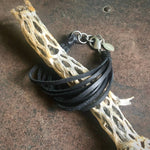 Load image into Gallery viewer, Leather 7-Strand Bracelet - Black &amp; Silver, Boho Western
