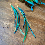 Load image into Gallery viewer, Mini Feather Earrings - Green &amp; Turquoise Grizzly
