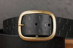 Load image into Gallery viewer, Black Leather Belt with Embossed Lightning Bolts