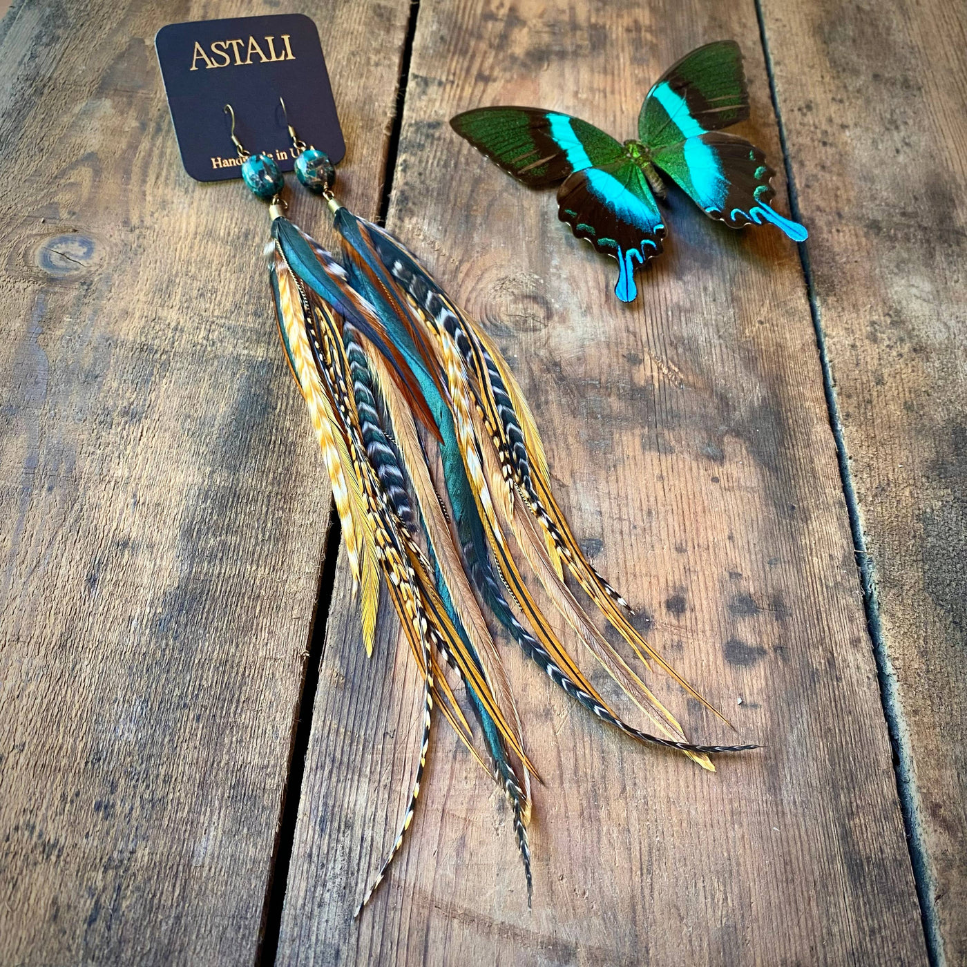 Turquoise & Feather Earrings - Cree Mix