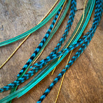 Load image into Gallery viewer, Mini Feather Earrings - Green &amp; Turquoise Grizzly
