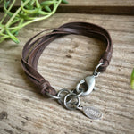 Load image into Gallery viewer, Leather 7-Strand Bracelet - Chocolate Brown &amp; Silver, Boho
