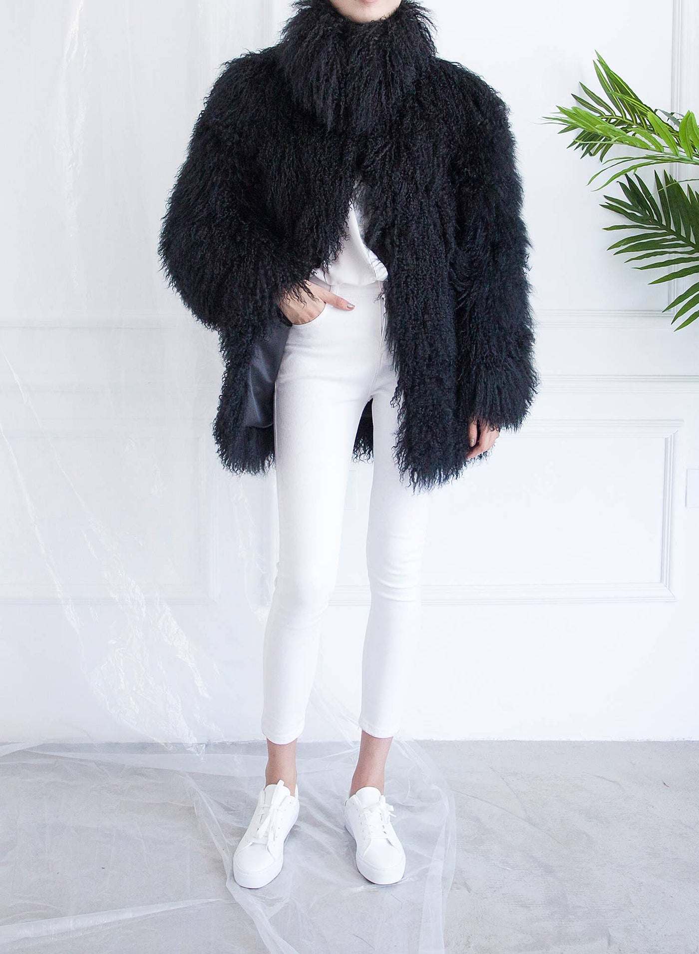 Shearling Car Coat Black