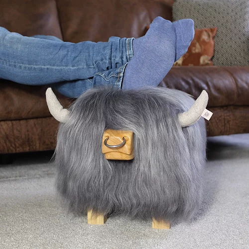 Highland Bull Footstool - Stone