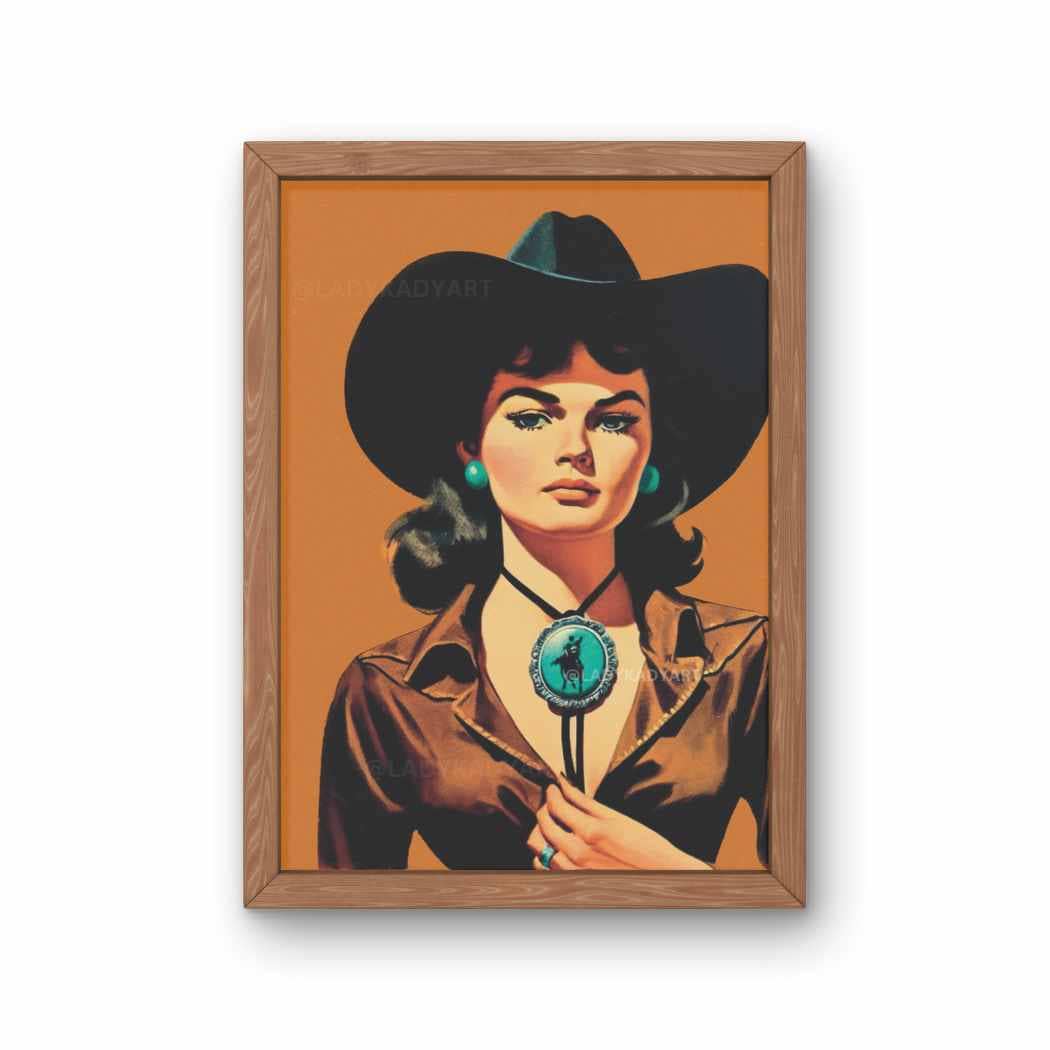 Retro Bolo Tie Cowgirl Art Print