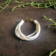 Leather 7-Strand Bracelet - White & Brass, Boho Western