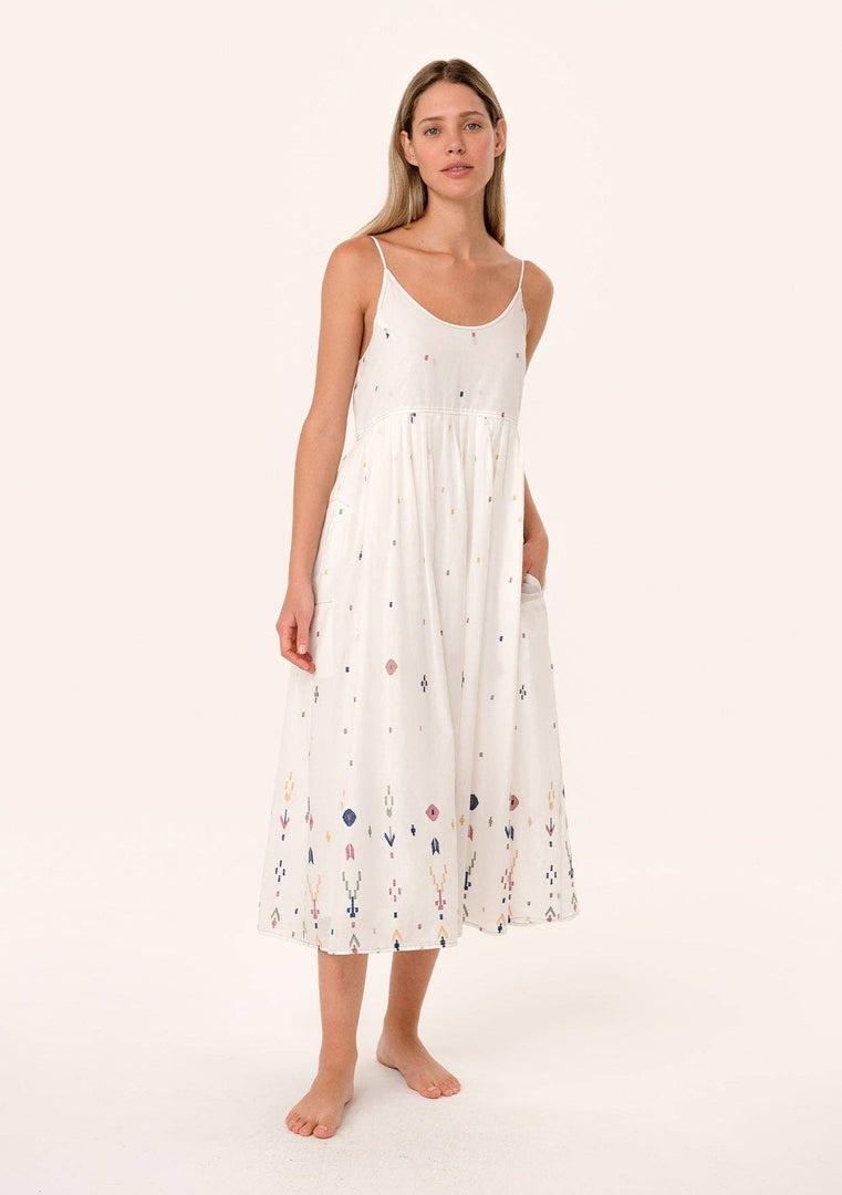 Embroidered Empire Waist Midi Dress