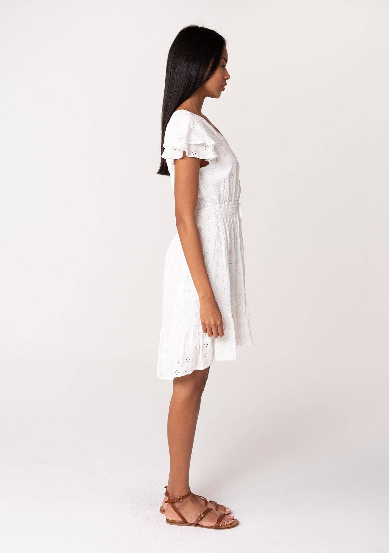 Eyelet Ruffle Sleeve Mini Dress