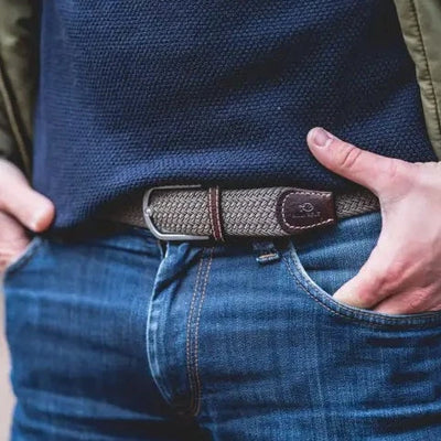 Taupe Beige Woven Elastic Belt