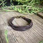 Load image into Gallery viewer, Leather 7-Strand Bracelet - Chocolate Brown &amp; Brass, Boho
