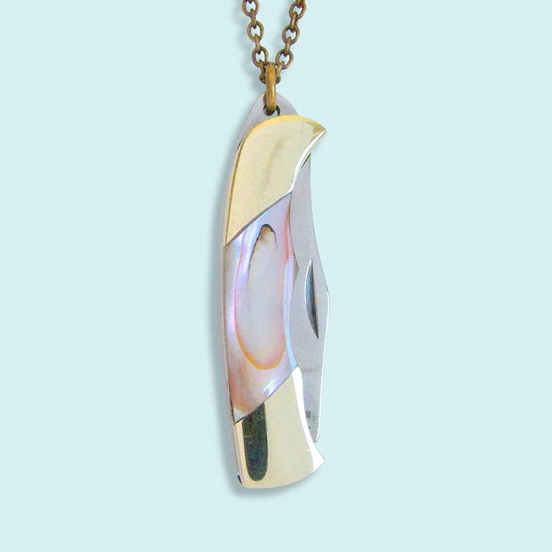 Shell Handled Knife Necklace – Aged Brass Chain