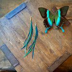 Load image into Gallery viewer, Mini Feather Earrings - Green &amp; Turquoise Grizzly
