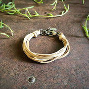 Leather 7-Strand Bracelet - Cream & Silver, Boho Western