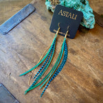 Load image into Gallery viewer, Mini Feather Earrings - Green &amp; Turquoise Grizzly
