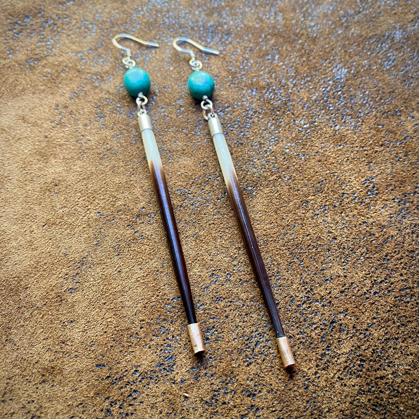 Porcupine Quill Silver Turquoise Earrings