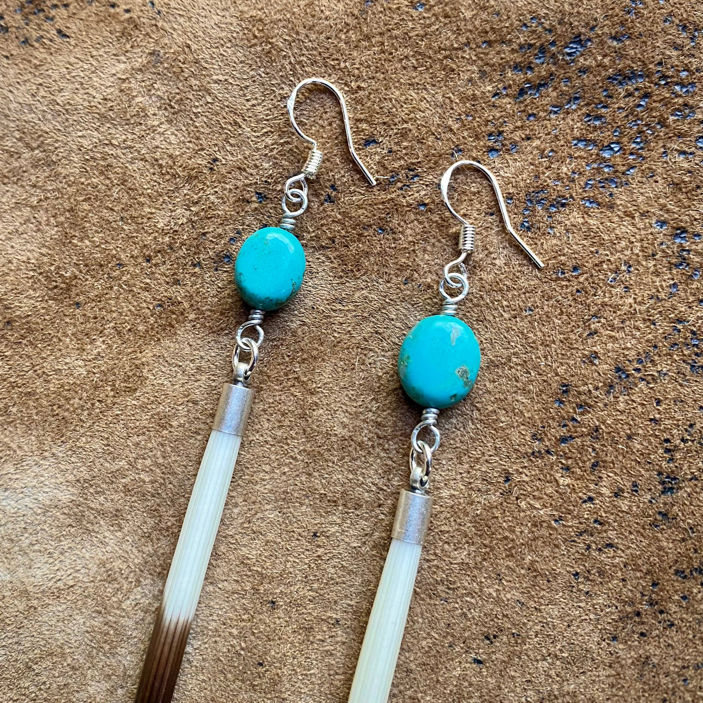 Porcupine Quill Silver Turquoise Earrings