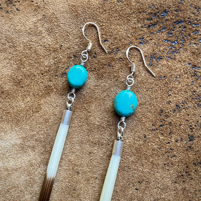 Porcupine Quill Silver Turquoise Earrings