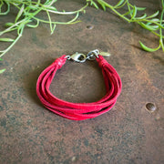 Leather 7-Strand Bracelet - Red & Silver