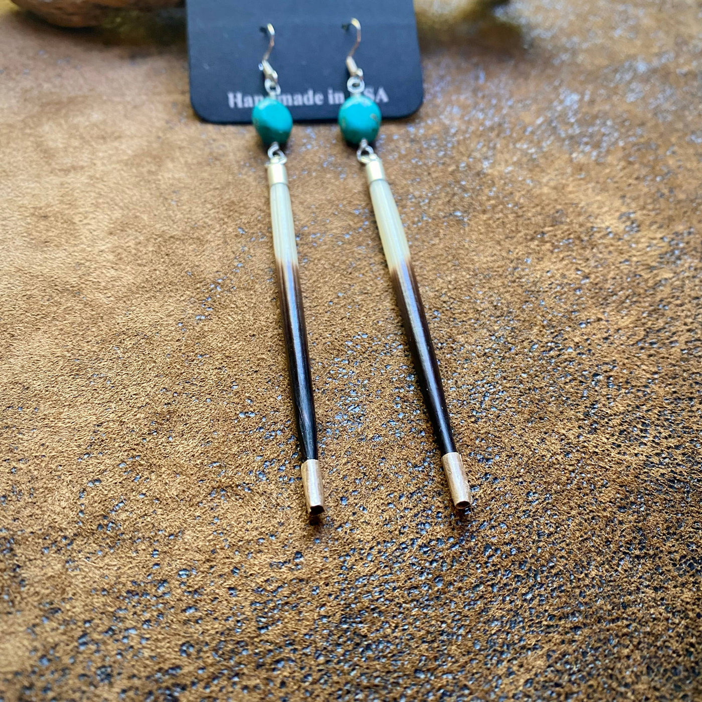 Porcupine Quill Silver Turquoise Earrings