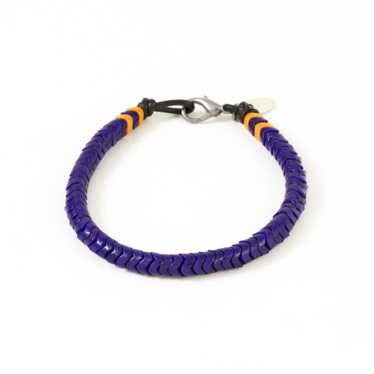 Snake Glass Bracelet - Indigo Blue, Chevron Bead Bracelet: Large - 8.5"