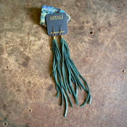 Leather Tassel Earrings - Hunter Green, Long Boho Western