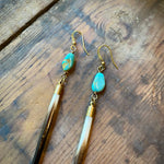 Load image into Gallery viewer, Porcupine Quill Turquoise and Brass Earrings
