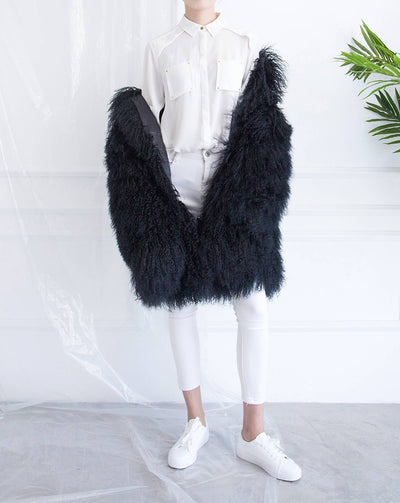 Shearling Car Coat Black