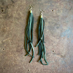 Load image into Gallery viewer, Leather Tassel Earrings - Hunter Green &amp; Silver, Western

