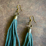 Load image into Gallery viewer, Leather Tassel Earrings - Hunter Green, Long Boho Western
