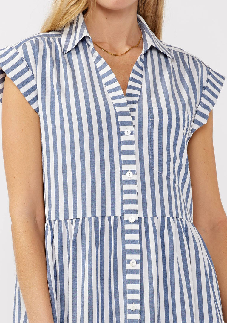 Striped Button-Down Mini Dress