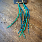 Load image into Gallery viewer, Mini Feather Earrings - Green &amp; Turquoise Grizzly
